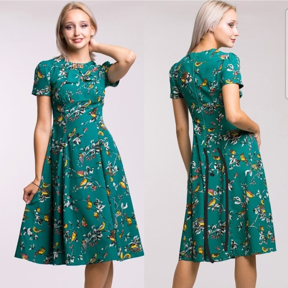 Hell Bunny Teal Floral Midi Dress